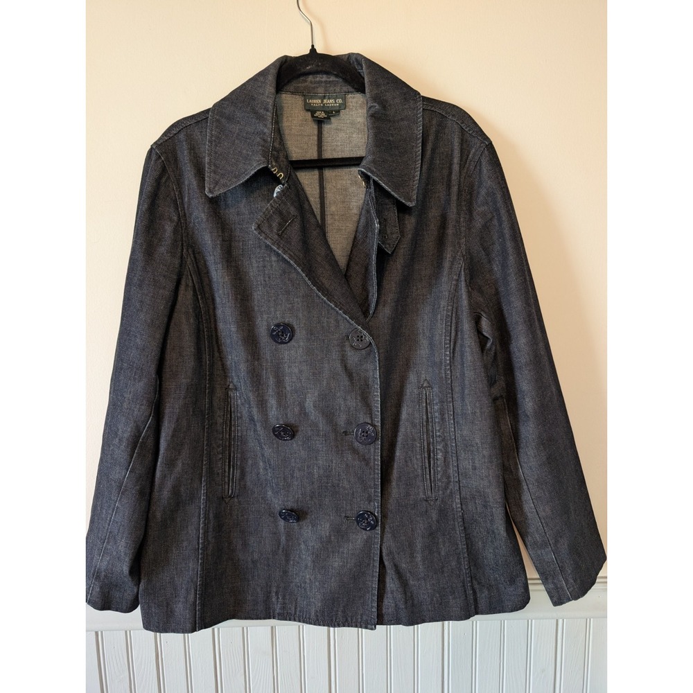 Lauren Ralph Lauren Denim Peacoat Women Large Double Breasted Nautical Heritage